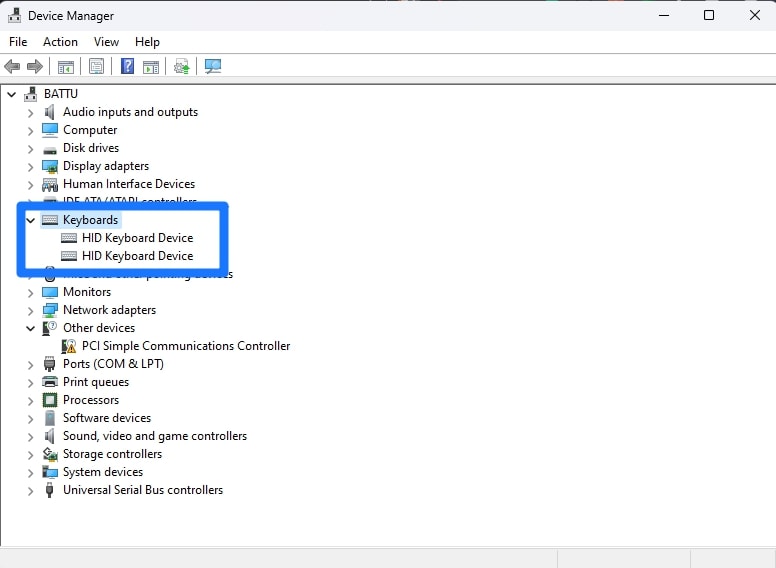 Right click on your Keyboard driver