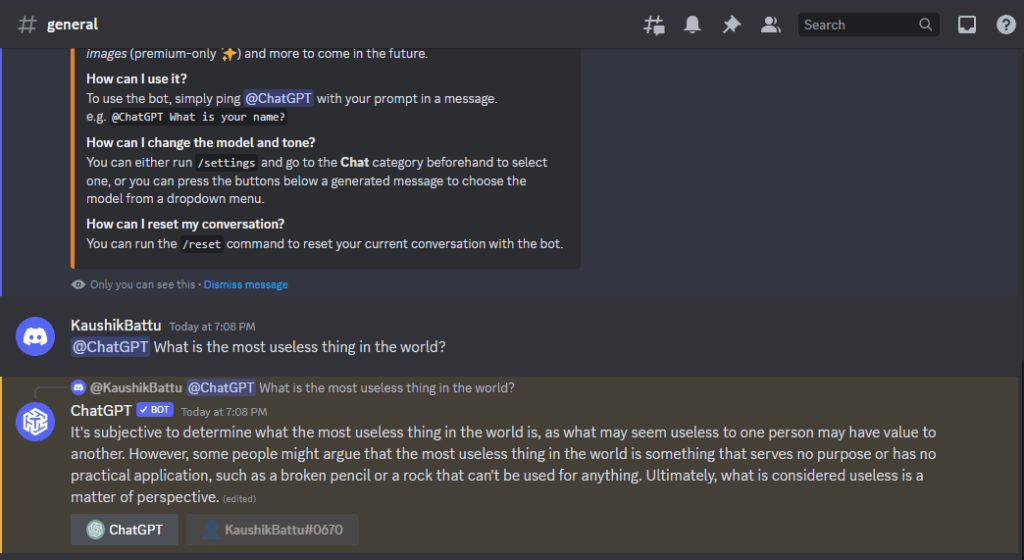 ChatGPT on DIscord