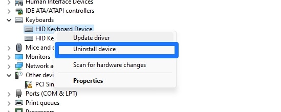 Uninstall Keyboard driver