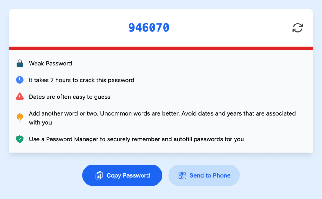 Password Generator - Results Feedback