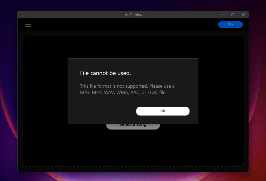 AuDimix - File Format Not Supported