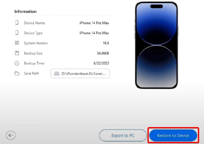 Dr Fone - Restore to Device 