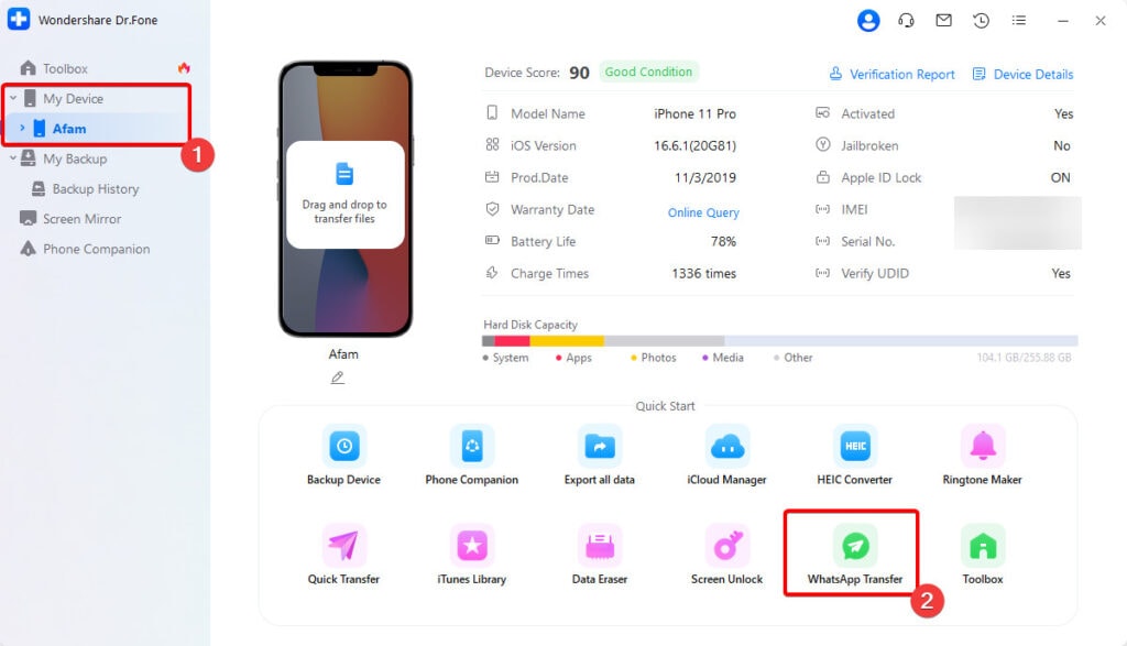 WhatsApp Transfer in Dr.Fone
