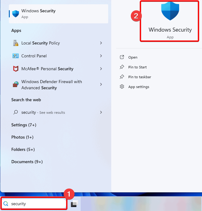 Search for Windows Security