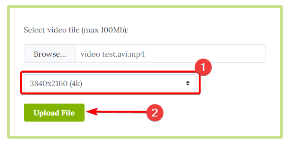 Select 4K from Dropdown and click Upload File