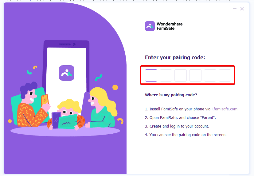 Entering FamiSafe Pairing code