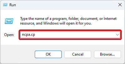 Type ncpa.cpl in Run command