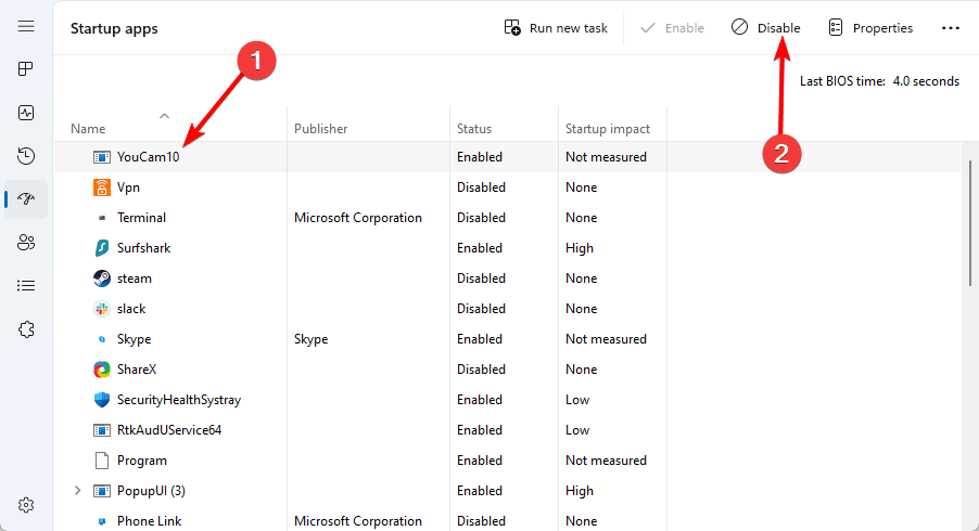 Disable Suspected Programs