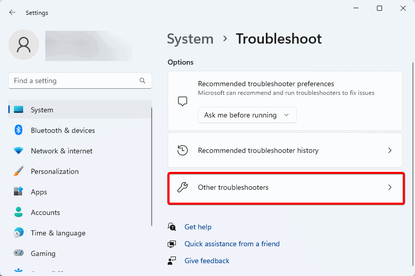 Select Other Troubleshooters