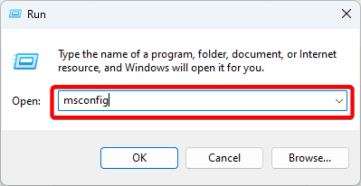 Type msconfig in run dialog