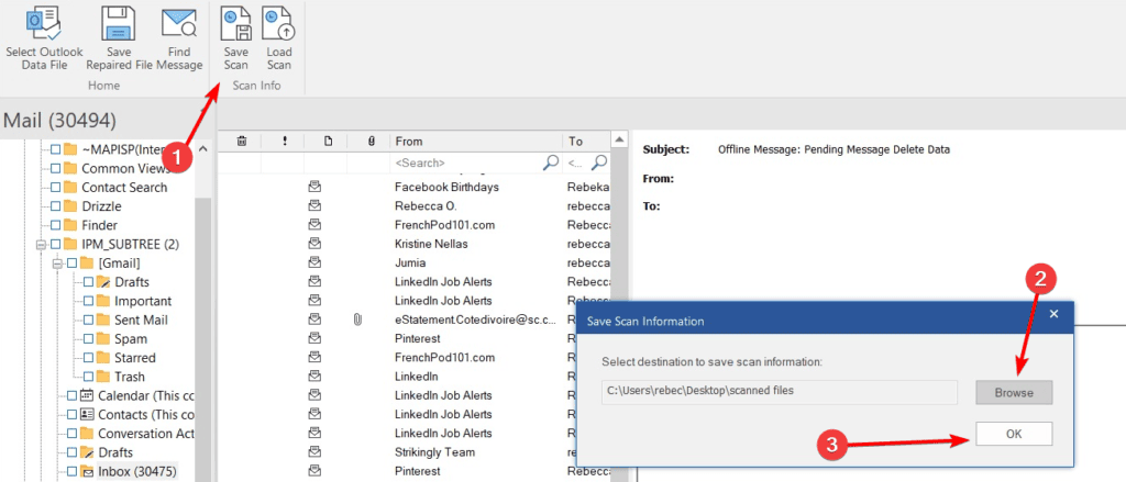 Stellar Repair for Outlook - Save Scan Information