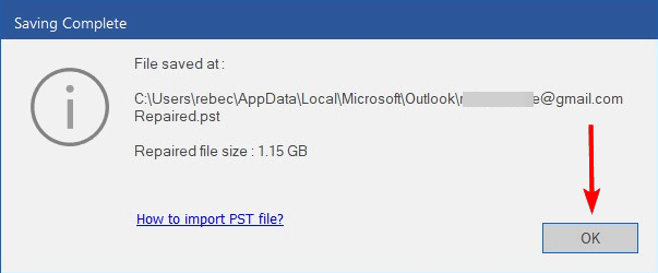 Stellar Repair for Outlook - Saving Complete