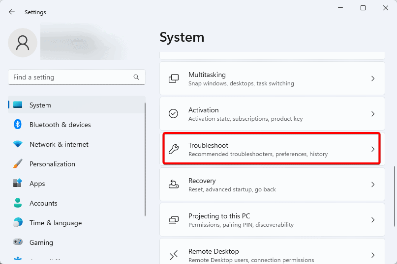 Troubleshoot Settings in Windows