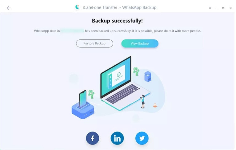 iCareFone Transfer - WhatsApp Backup Success