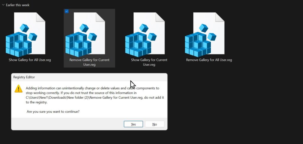 All Showing and Removing Gallery Option Registry Files (.reg) with confirmation message