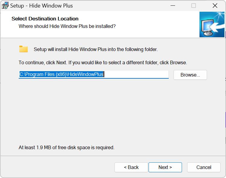 Hide Window Plus setup for installation