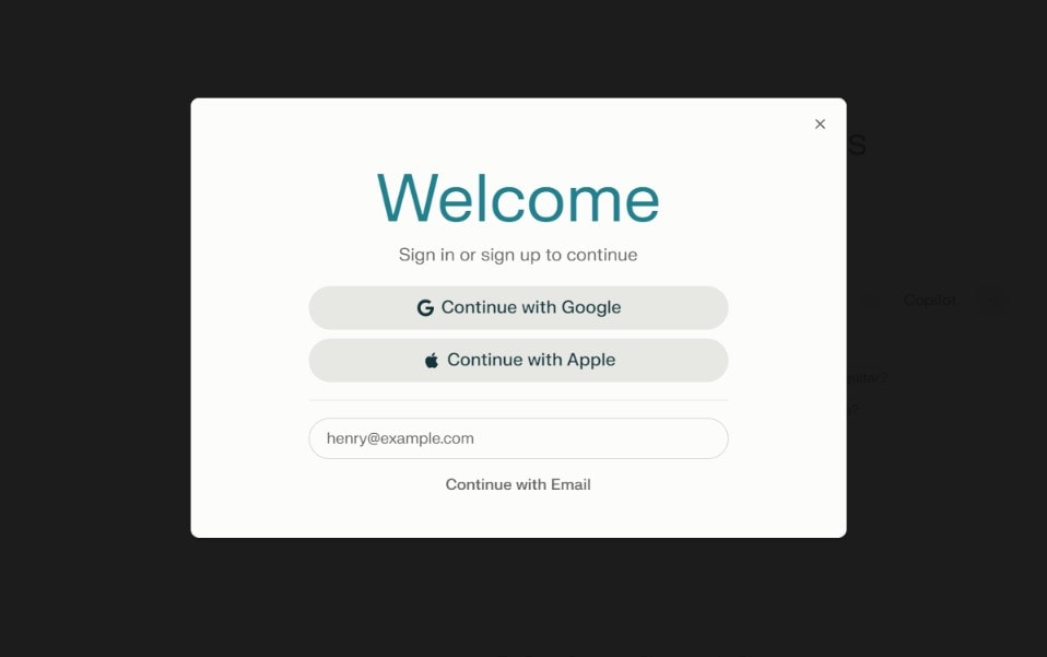 Login page of Perplexity AI