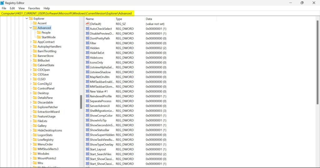 Registry Editor with path