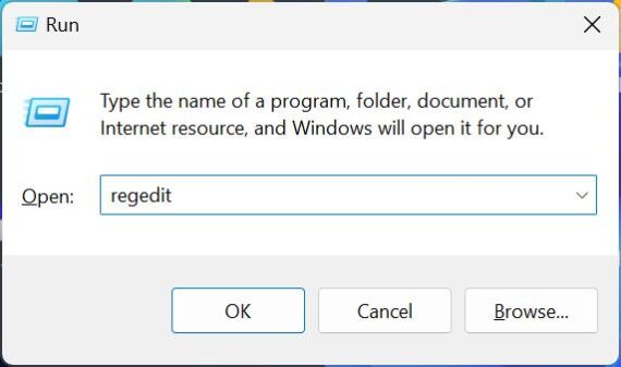 Windows Run with regedit command