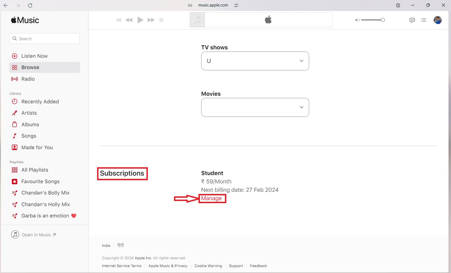 Manage Apple Music Subscription