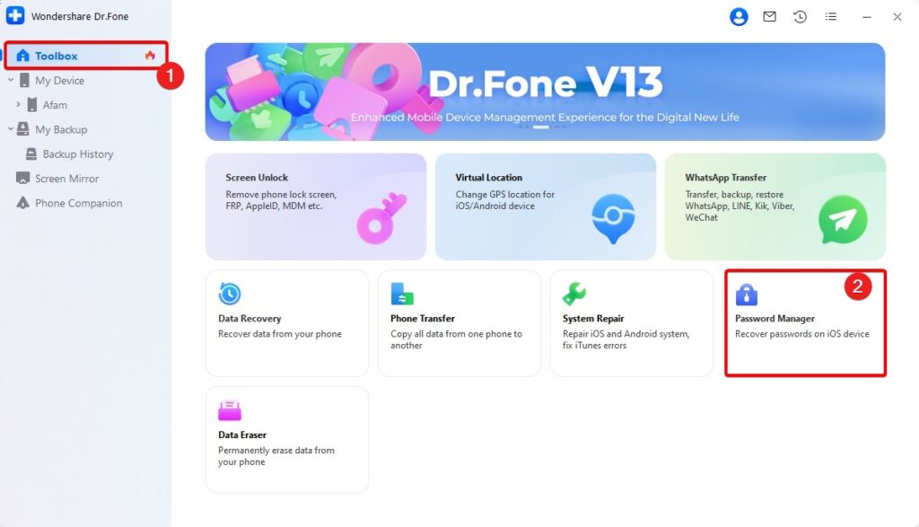 Dr Fone Password manager