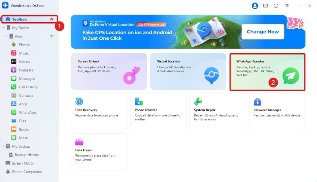 WhatsApp transfer on Dr Fone