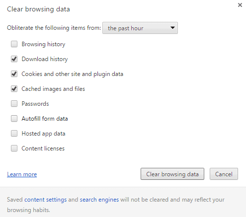 clear cookies and data