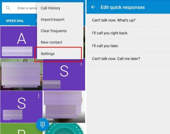 List of quick responses in default Phone app