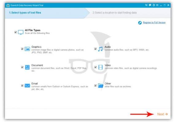 select file types to convert raw to NTFS File system