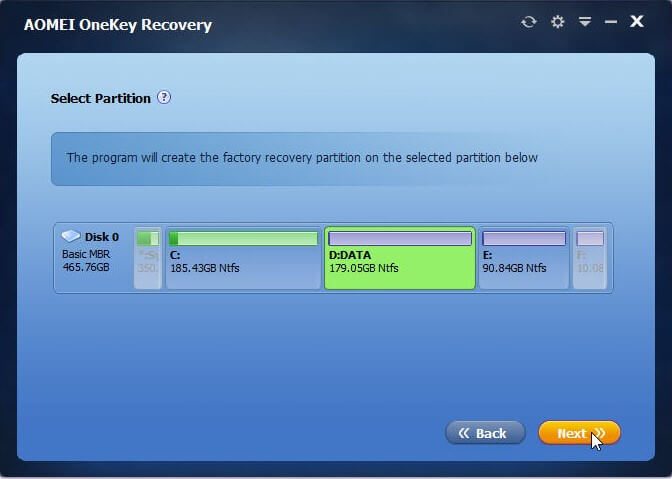 select partition to backup