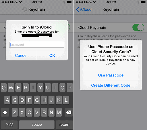 use passcode to setup keychain